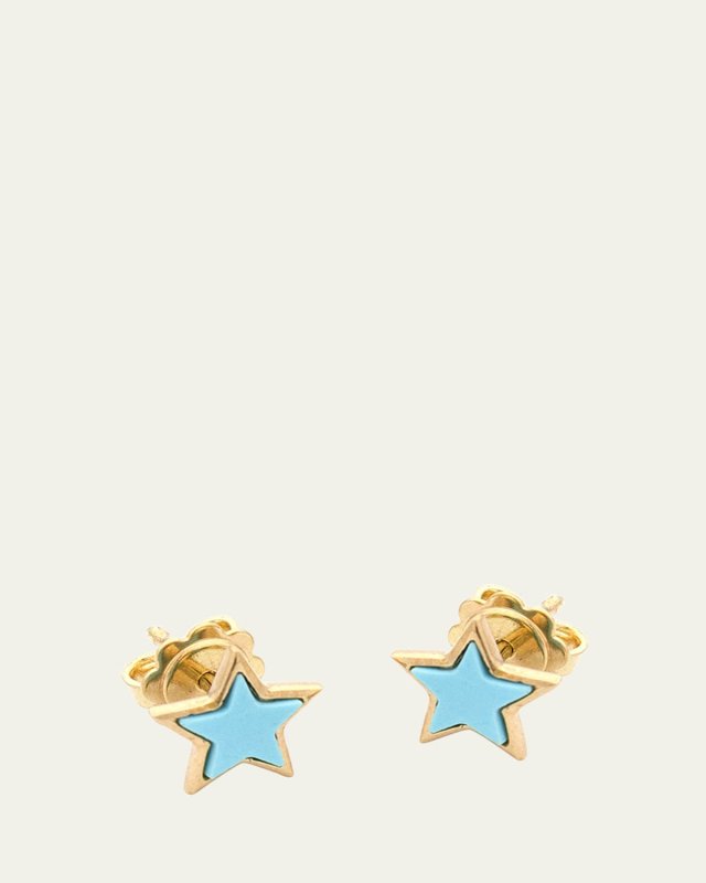 18K Yellow Gold Turquoise Star Stud Earrings